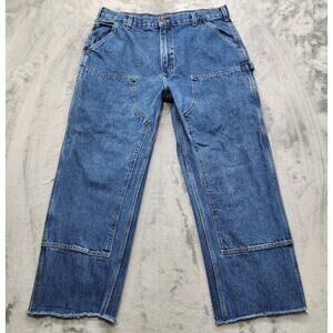 Vintage Carhartt Jeans Mens 36X28* Blue B73-DST Double Knee Carpenter Cut Off